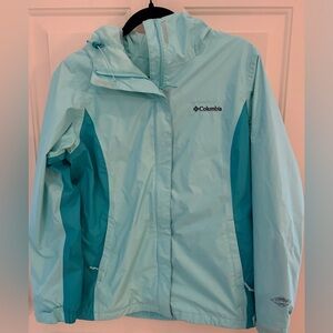 Columbia Womens Medium Teal Color Block Omni-Tech Hooded Waterproof Shell Jacket